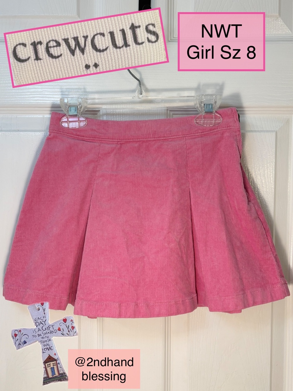 NWT Crewcuts Pink Corduroy Skirt Girl Sz 8, Pleated Adjustable Waist Fall Preppy